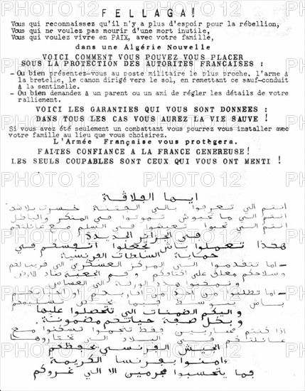 Tract appellant les fellaghas à faire reddition et à se rendre à l'armée française