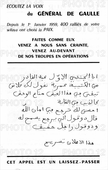 Tract appealing to the fellaghas to surrender to the French army