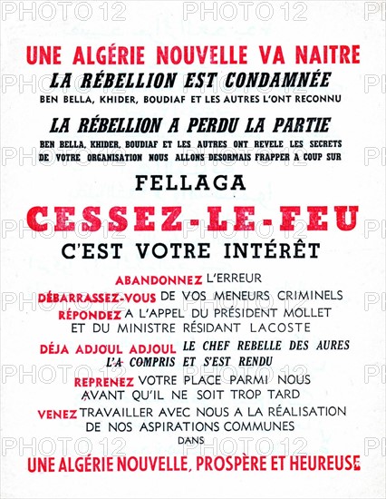 Tract appellant les fellaghas à faire reddition et à se rendre à l'armée française