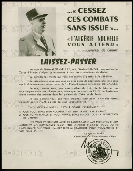 Tract appealing to the fellaghas to surrender to the French army