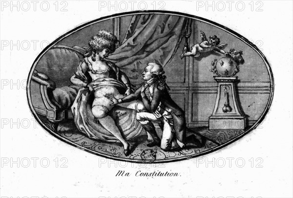 My Constitution; satirical engraving of Marie-Antoinette and La Fayette