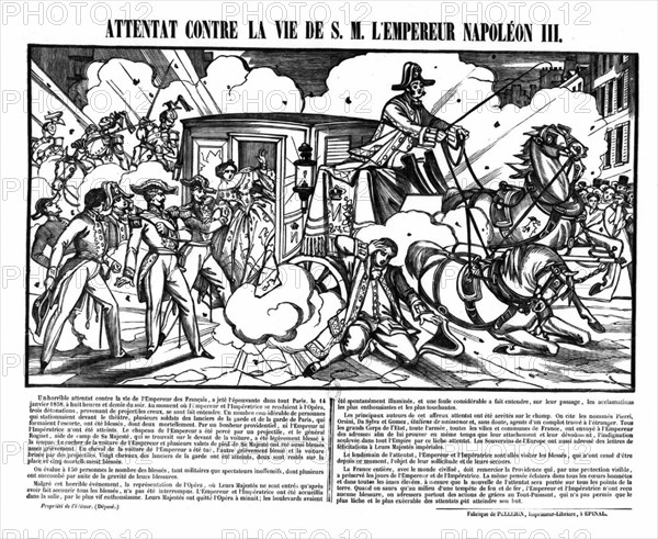 Imagerie d'Epinal : Attentat d'Orsini contre l'Empereur Napoléon III, 14 janvier 1858