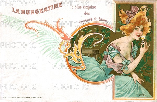 Carte postale publicitaire pour la liqueur "La Burgeatine"