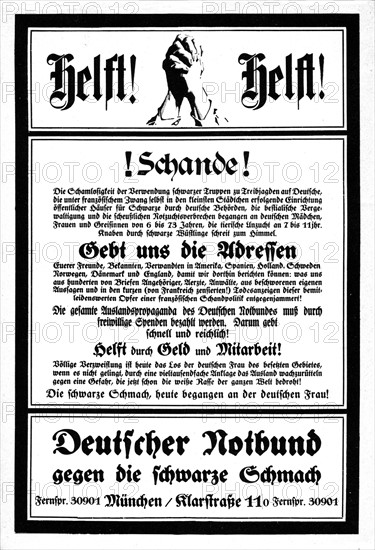 Propaganda poster for a far right party against the French occupation of the Rhineland