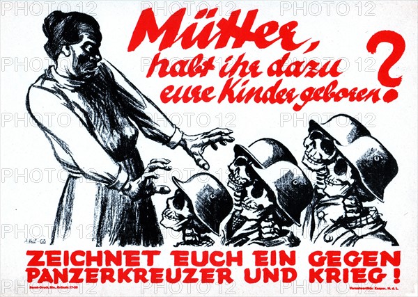 Propaganda poster against the war calling for women to sign a petition