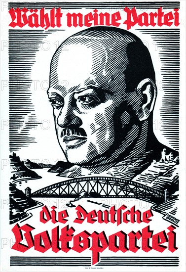 Affiche de propagande symbolisant le traité conclu entre la France et l'Allemagne par Stresemann pour l'évacuation de la Rhénanie.