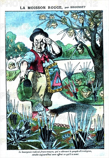 Caricature de Brousset , la moisson rouge