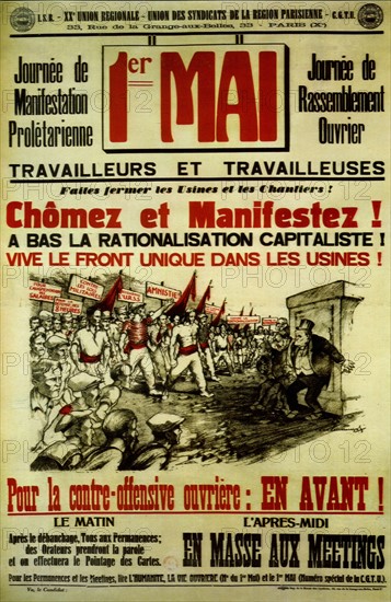 Affiche appelant à une manifestation prolétarienne.