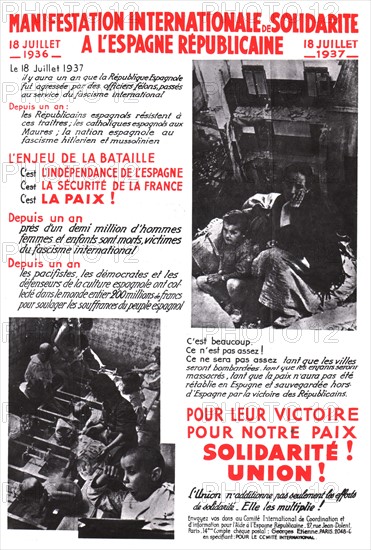 Political poster during the Spanish Civil War calling to protest