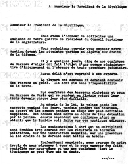 Lettre au Président de la République, écrite par l'avocat Joe Nordmann