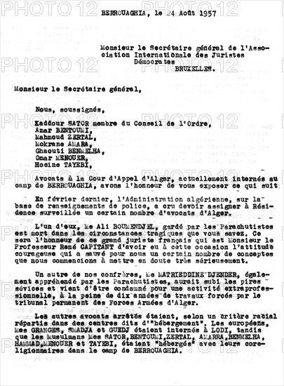 Lettre écrite à l'Association internationale des juristes démocrates par des avocats algériens emprisonnés