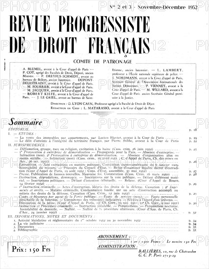 Page 1 of  No. 2 & 3 of the "Revue progressiste de droit français"