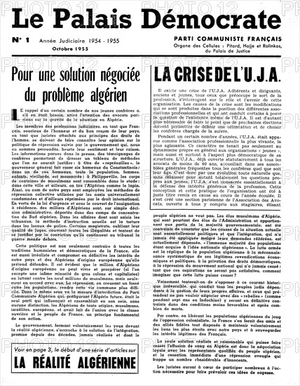 Magazine of the French Communist Party, "Le palais démocrate", no. 1, evoking the events in Algeria