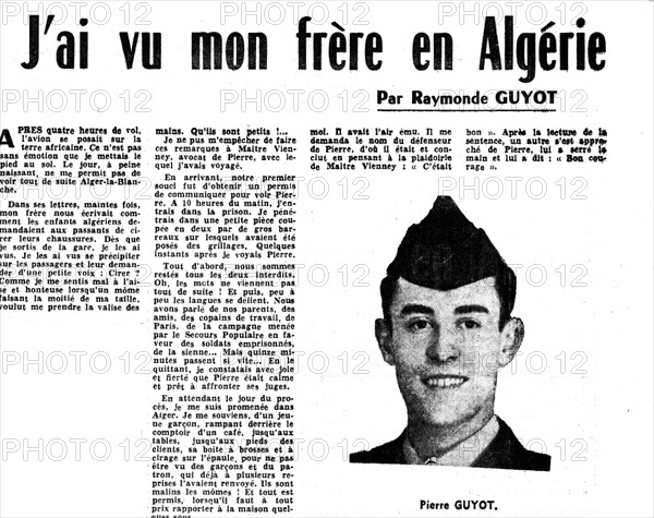Article de Raymonde Guyot sur son frère, Pierre Guyot, soldat insoumis