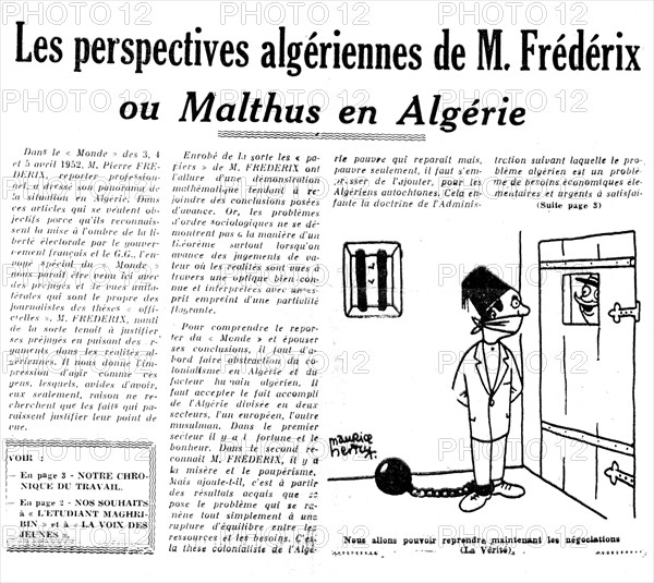 Caricature on the situation in Algeria published in the newspaper "L'Algérie libre"
