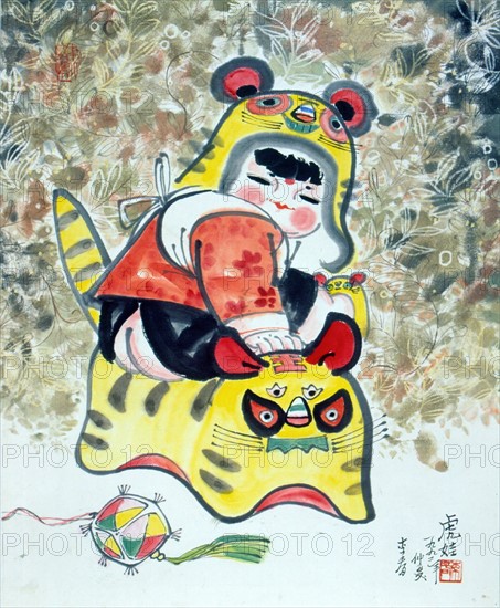 Peinture chinoise représentant un enfant