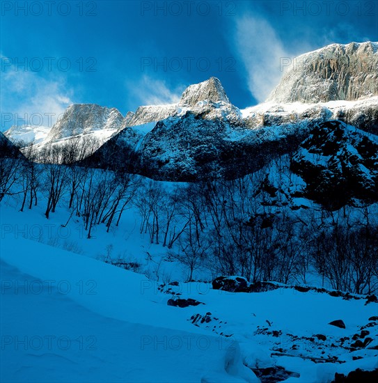 Snowy mountain landscape, China