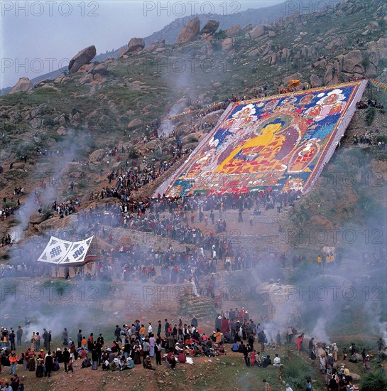 Le rouleau de Bouddha déroulé au soleil, Chine