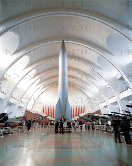 A rocket and tanks at Weapon Hall, the Military Museum, Beijing, China