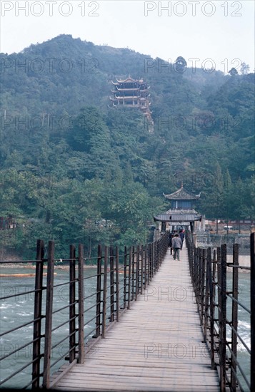 The hanging bridge over the river of Dujiang Weirs,Sichuan Province,China