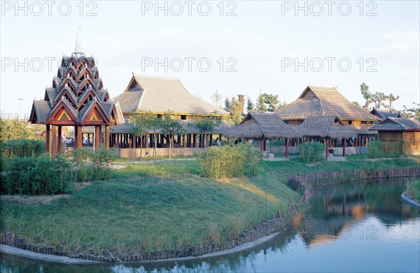 Bamboo thatched cottage lived by Dai ethnic, Yunnan, China