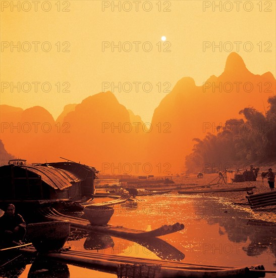 The scenery of the morning of Lijiang River, Guilin, Guangxi Province, China