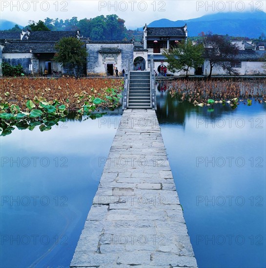 The stone bridge over Nanhu Lake of Hongcun Village, Yixian County,Anhui Province,China