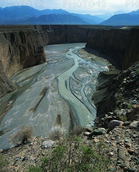 The dry river bed of a part of Yellow River in Gansu Province,China
