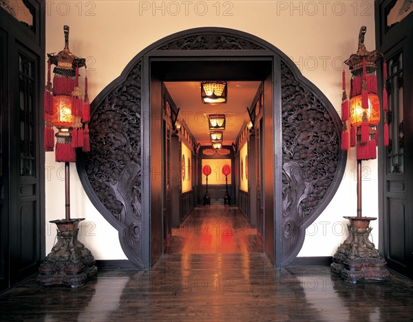 The lanterns by the door of "Spring and Autumn Hall", China Restaurant, Beijing, China