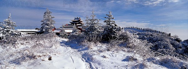 Snowscape of Huazang Temple at Golden Peak of Emei mountain, Sichuan,China