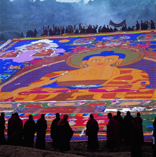 Buddha Portrait-unfolding Ceremony in Tibet,China