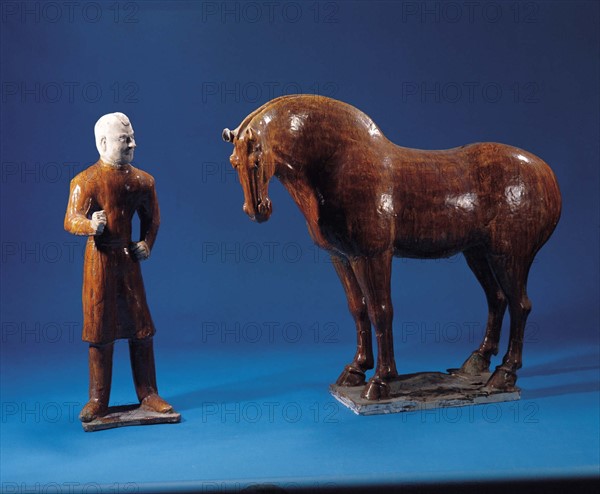 Tri-colored figurine and horse,Tang Dynasty,China
