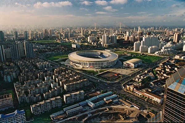 Distant view of Pudong Stadium in Shanghai,China