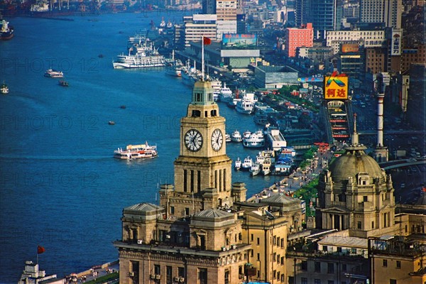 Huangpu river run along The Bund of Shanghai, China