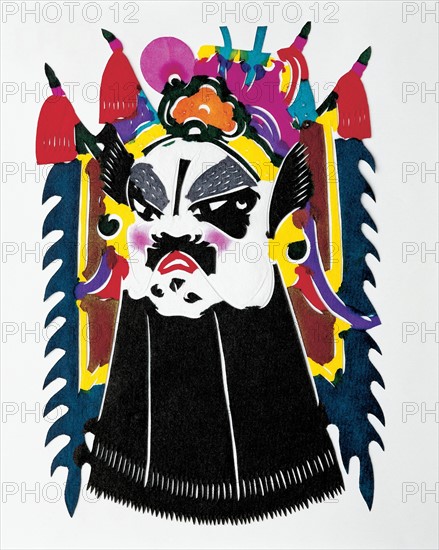 Papier-découpé représentant un déguisement de l'opéra de Pékin en Chine