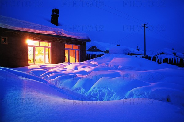 the snow-covered house at Shuangfeng Forestry Centre,Mudanjiang,Heilongjiang,China