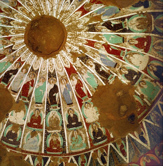 The ceiling of Tuyugou Thousand Buddha Grotto,Turpan,Sinkiang Province,China