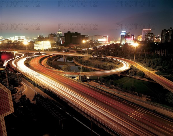 Nightscape of Dongbianmen Crossroad in Beijing,China