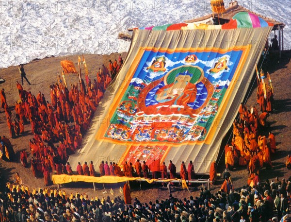 Buddha's portrait unfolding in Langmu Monastery, Gansu,China