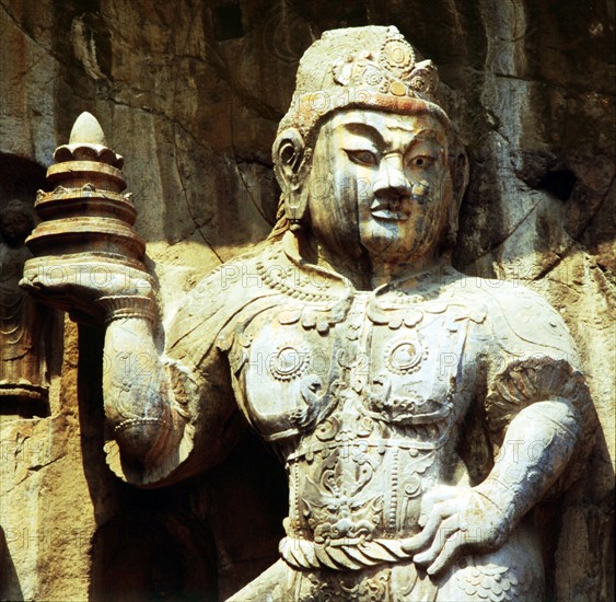 Close view of Buddha statue in Longmen Grottoes,Henan,China