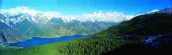 Distant view of Tianchi lake, Xinjiang,China