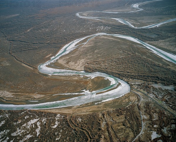 Aerial view of Tarim river, Xinjiang,China