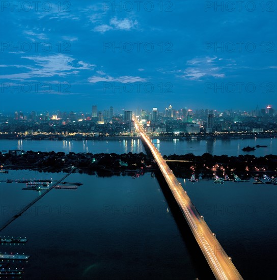 Bridge of Xianjiang river crosses Orange Isle in Changsha,Hunan,China
