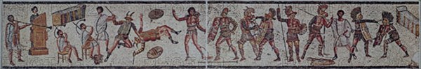 Mosaic : gladiator fighting