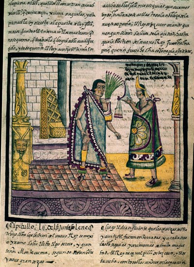 Duran, Moctezuma accepting a crown from a Prince