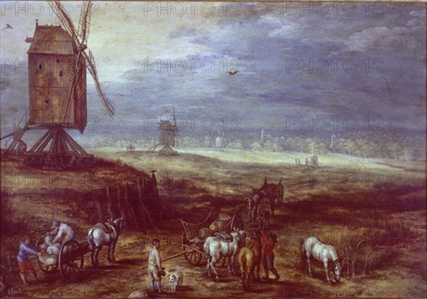 Jan Bruegel, Landscape with Windmills