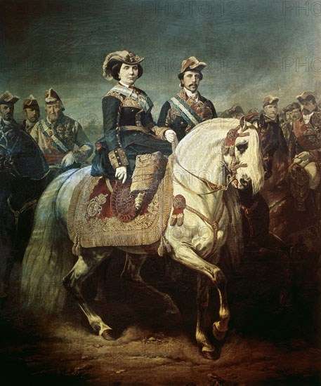 Porion, Isabelle II et François d'Assise passant en revue les militaires