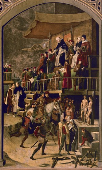 Berruguete, Auto-da-fé presided by San Domingo de Guzman, the torture victims