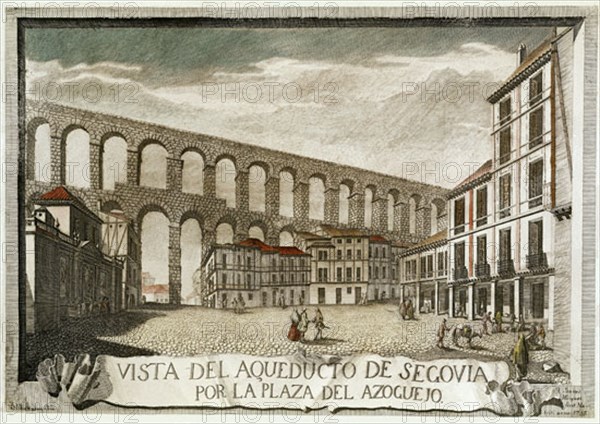 Miguel, View of the aqueduct and the plaza del Azoguejo in Segovia