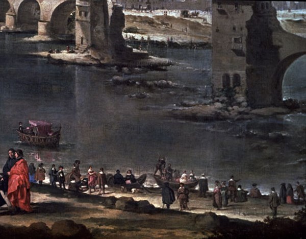 Mazo, View of Saragossa - Detail from the bank with crowd